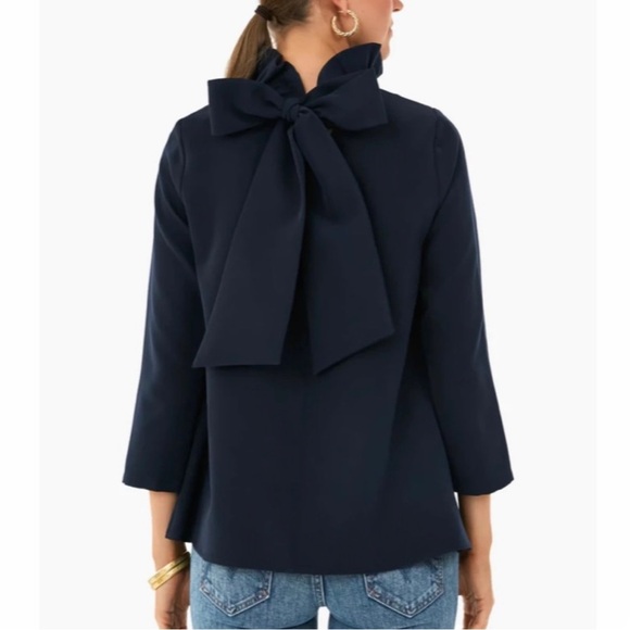 Tuckernuck Faye Bow Blouse Top-Navy-Women’s XXS & XL-Preppy-Feminine-Modest-NEW - Picture 4 of 16